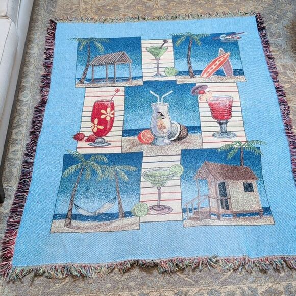 Tropical Beach Scene Tapestry Throw Blanket Coastal - Picture 9 of 10